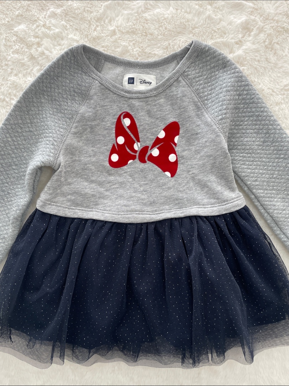 SALE! NWOT Disney Gap Grey Top w Red Polka Dot Minnie Bow & Navy Tulle Skirt 2T